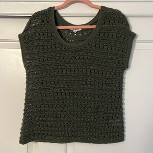 BB Dakota Cap Sleeve Crochet Green Sweater Top cotton blend